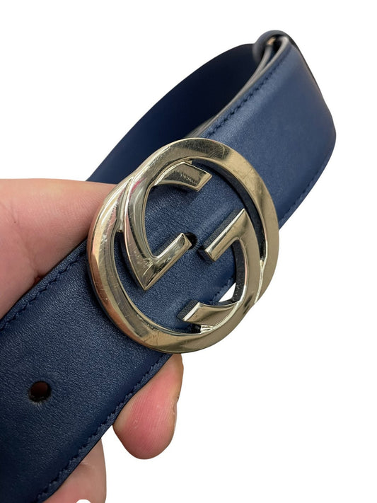 Cintura Gucci Interlocking G in Pelle Blu - AgeVintage