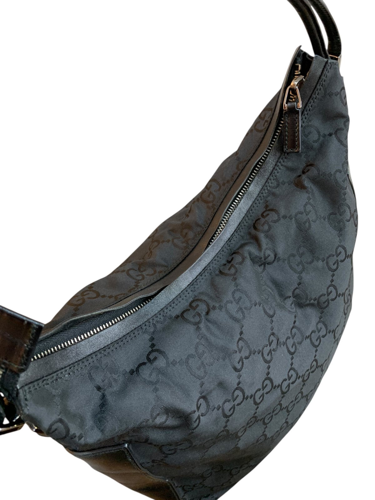 Gucci borsa a spalla in tessuto GG e pelle di colore nera - AgeVintage