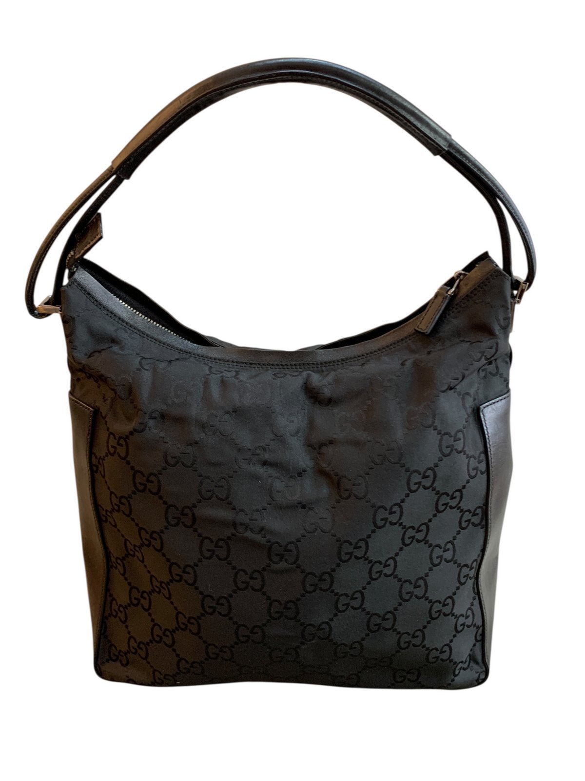 Gucci borsa a spalla in tessuto GG e pelle di colore nera - AgeVintage