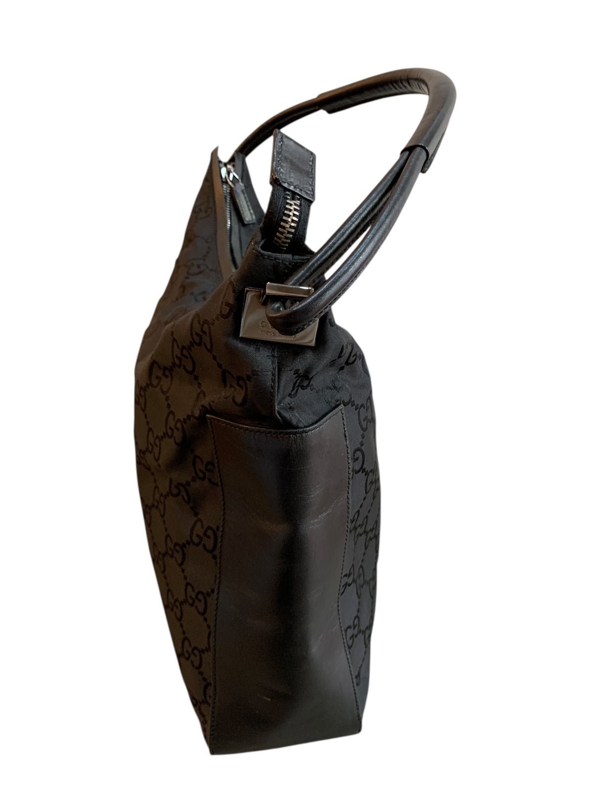 Gucci borsa a spalla in tessuto GG e pelle di colore nera - AgeVintage