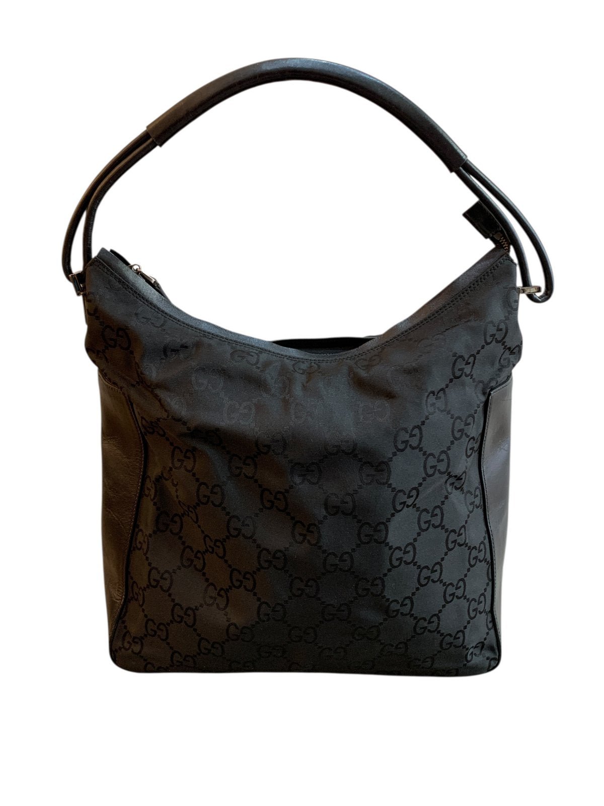 Gucci borsa a spalla in tessuto GG e pelle di colore nera - AgeVintage