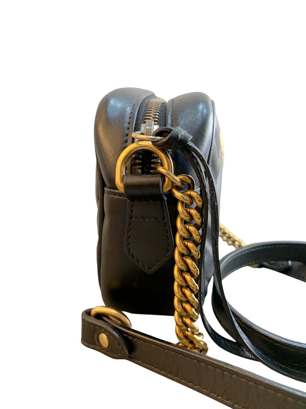 Gucci Borsa marmont matelassè piccola in pelle nera - AgeVintage