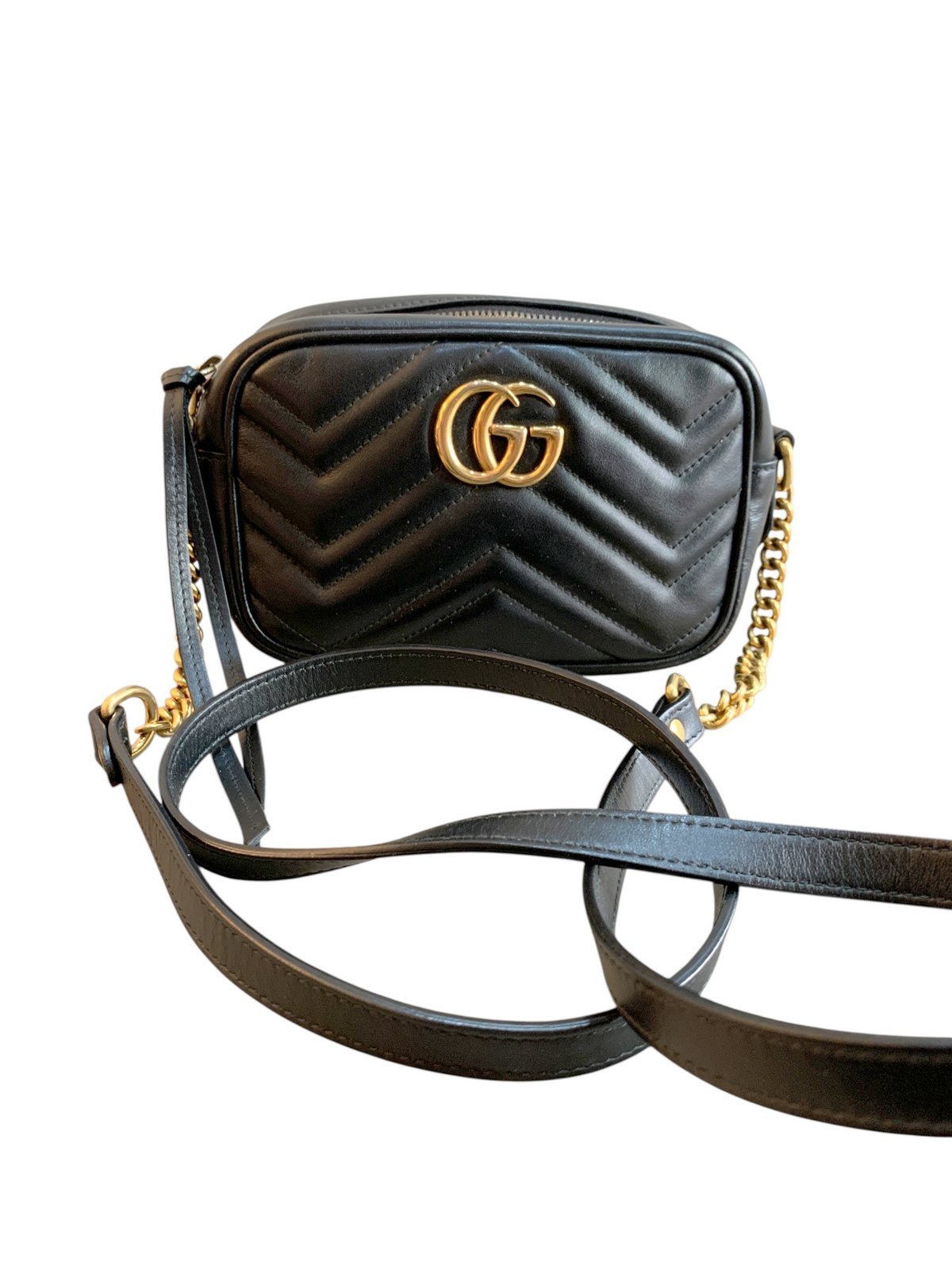 Gucci Borsa marmont matelassè piccola in pelle nera - AgeVintage