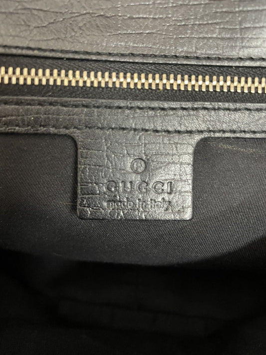 Gucci Horsebit borsa a spalla in tela GG nera e fascia web - AgeVintage