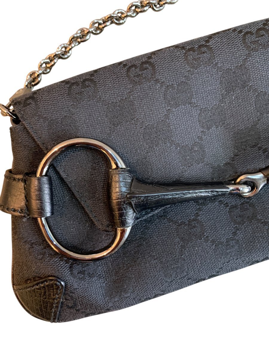 Gucci Horsebit Pochette Chain in tessuto GG e pelle - AgeVintage