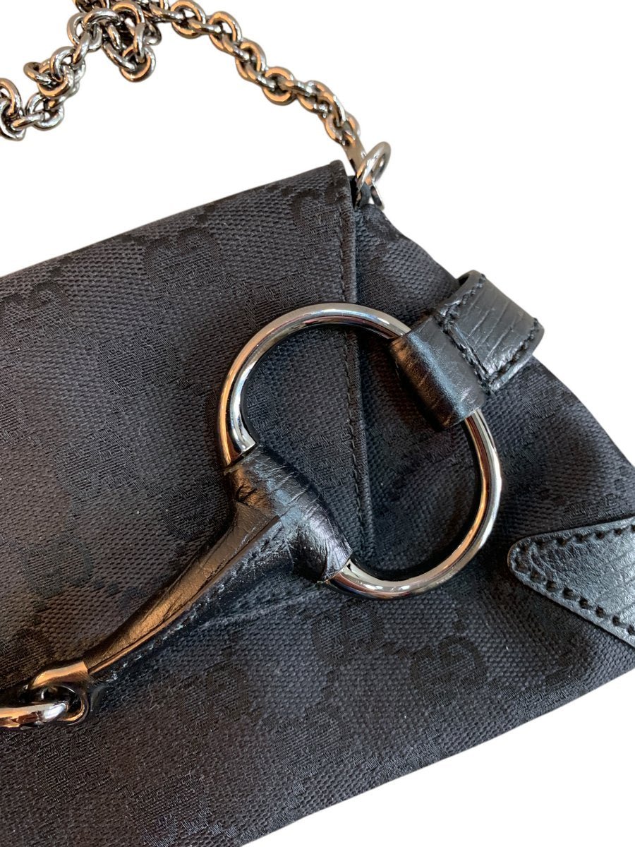 Gucci Horsebit Pochette Chain in tessuto GG e pelle - AgeVintage