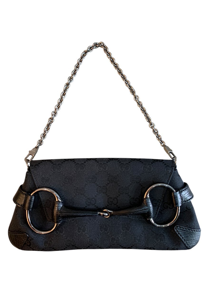 Gucci Horsebit Pochette Chain in tessuto GG e pelle - AgeVintage