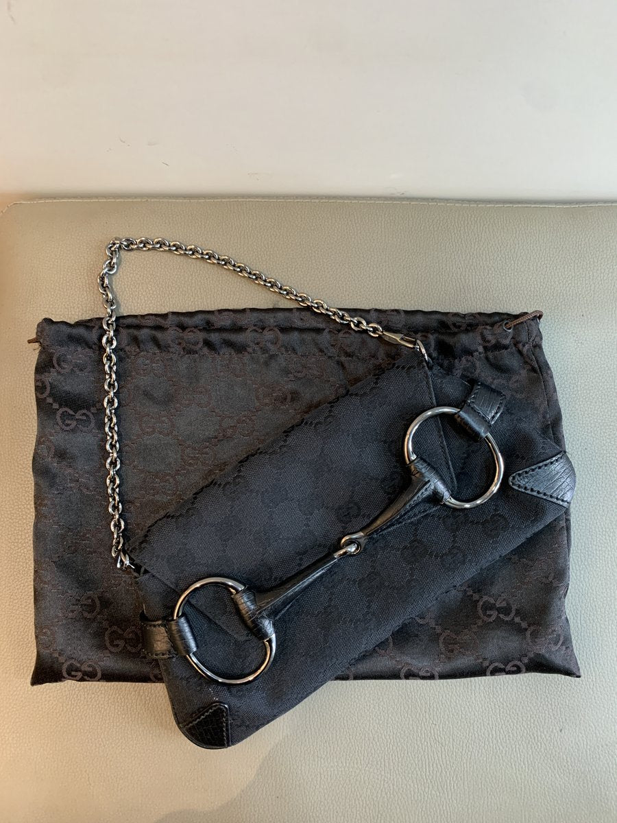 Gucci Horsebit Pochette Chain in tessuto GG e pelle - AgeVintage