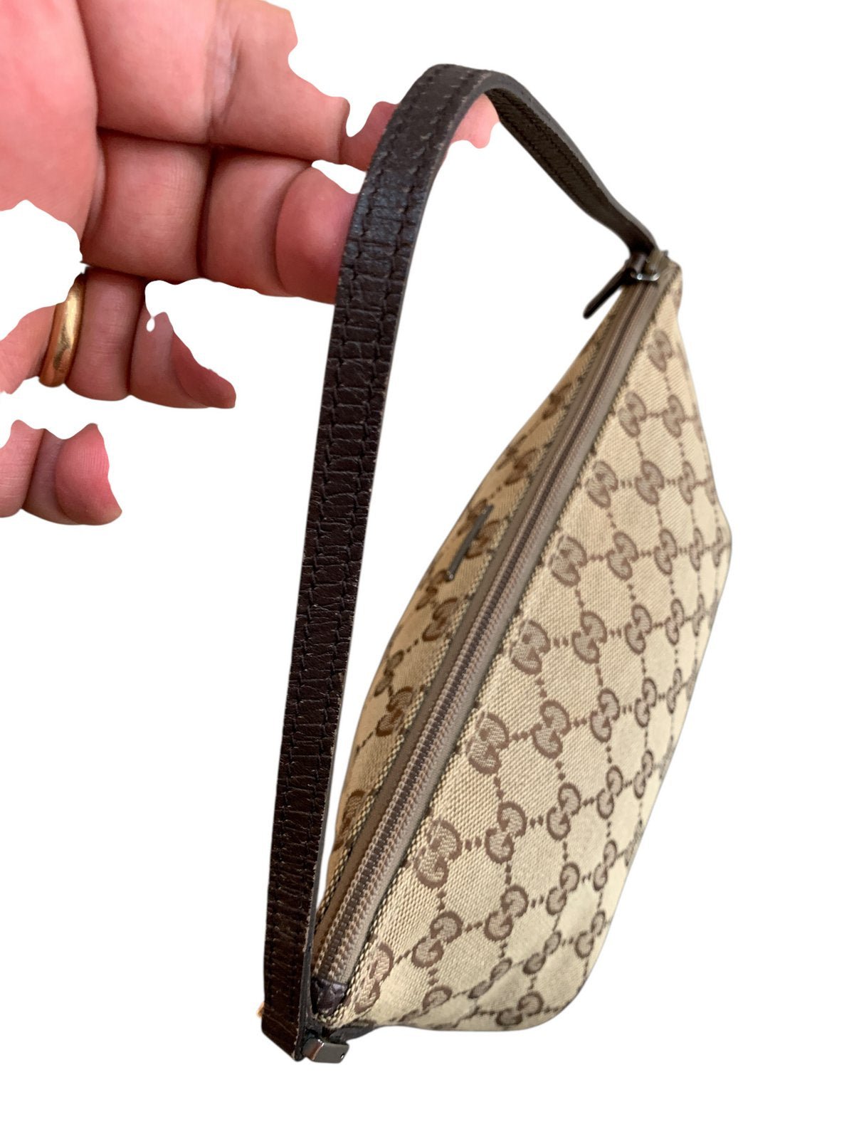 Gucci pochette in tela GG colore beige ebano - AgeVintage