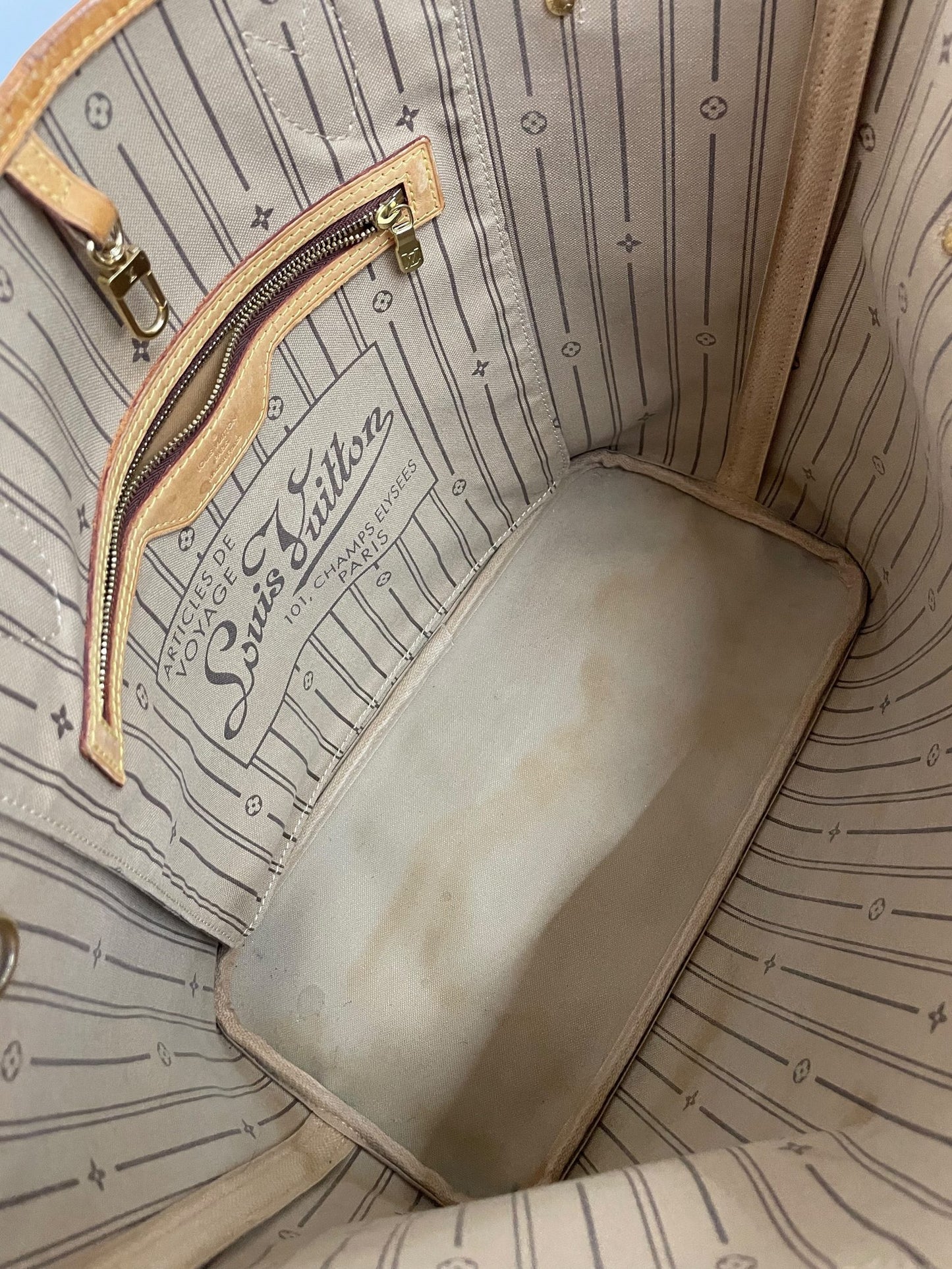 Interno completo Louis Vuitton Neverfull MM con fondo e tasca zip