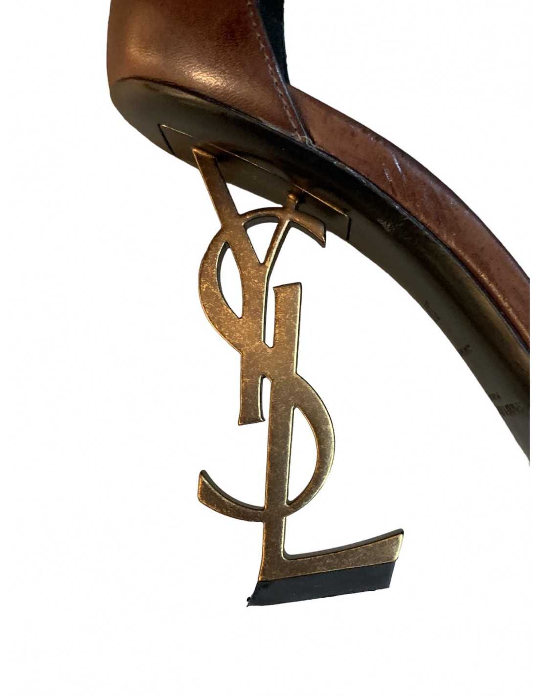 Saint Laurent Olympe sandali con tacco logo - AgeVintage