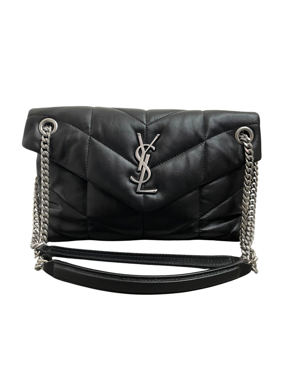 Borsa Saint Laurent LouLou Puffer Small nera - Vista frontale