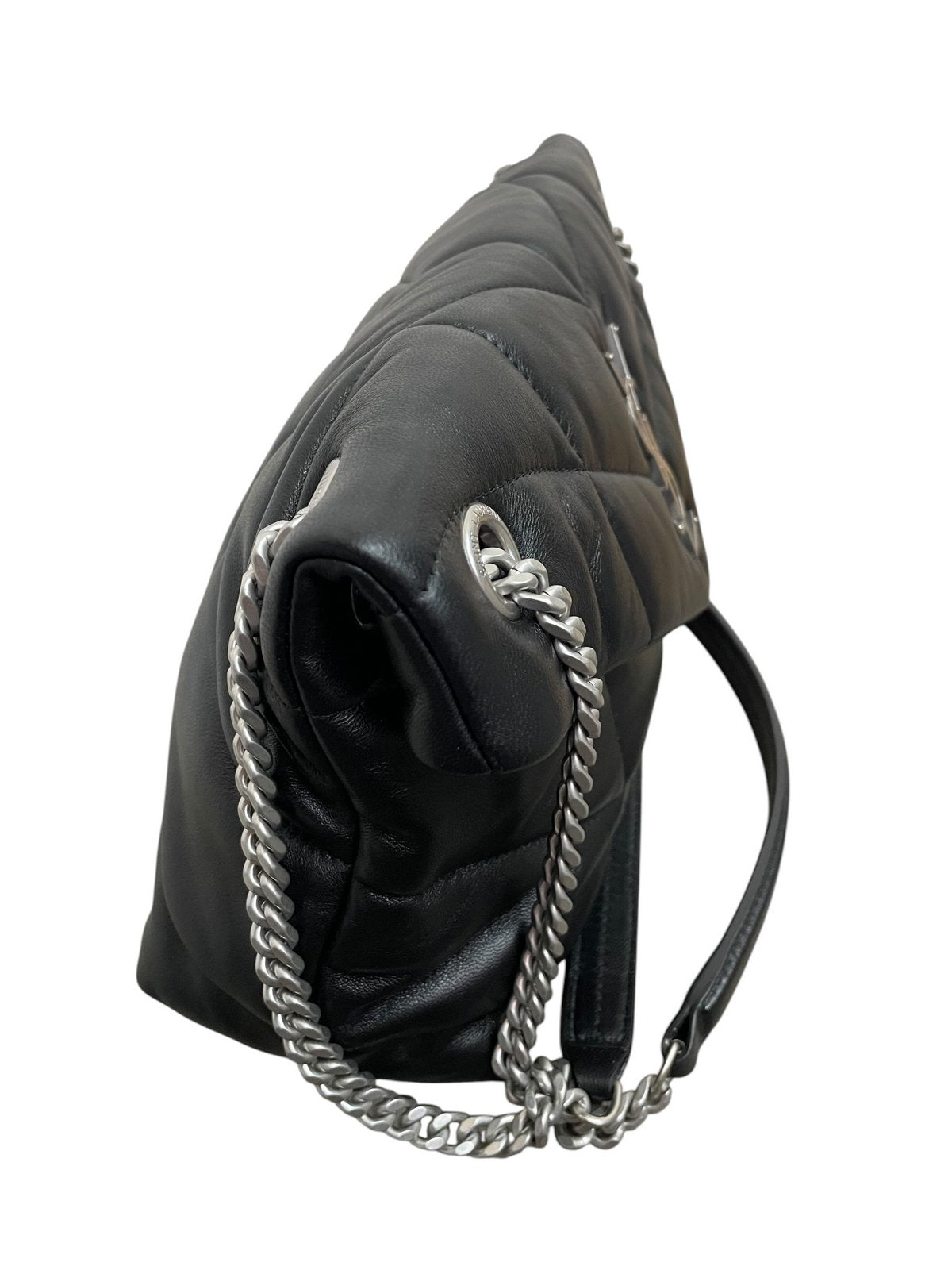 Borsa Saint Laurent LouLou Puffer Small nera - Vista laterale 