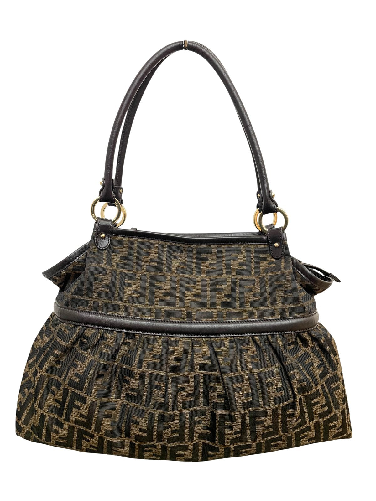 Vista d'insieme frontale della borsa vintage Fendi Chef Large in tessuto Zucca tabacco.