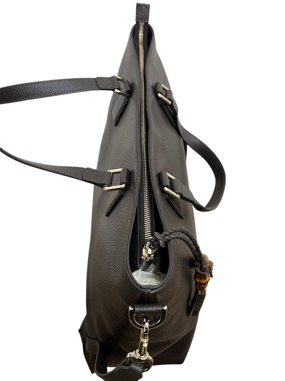 Borsa Tote Gucci Bamboo Pelle Testa di Moro - AgeVintage