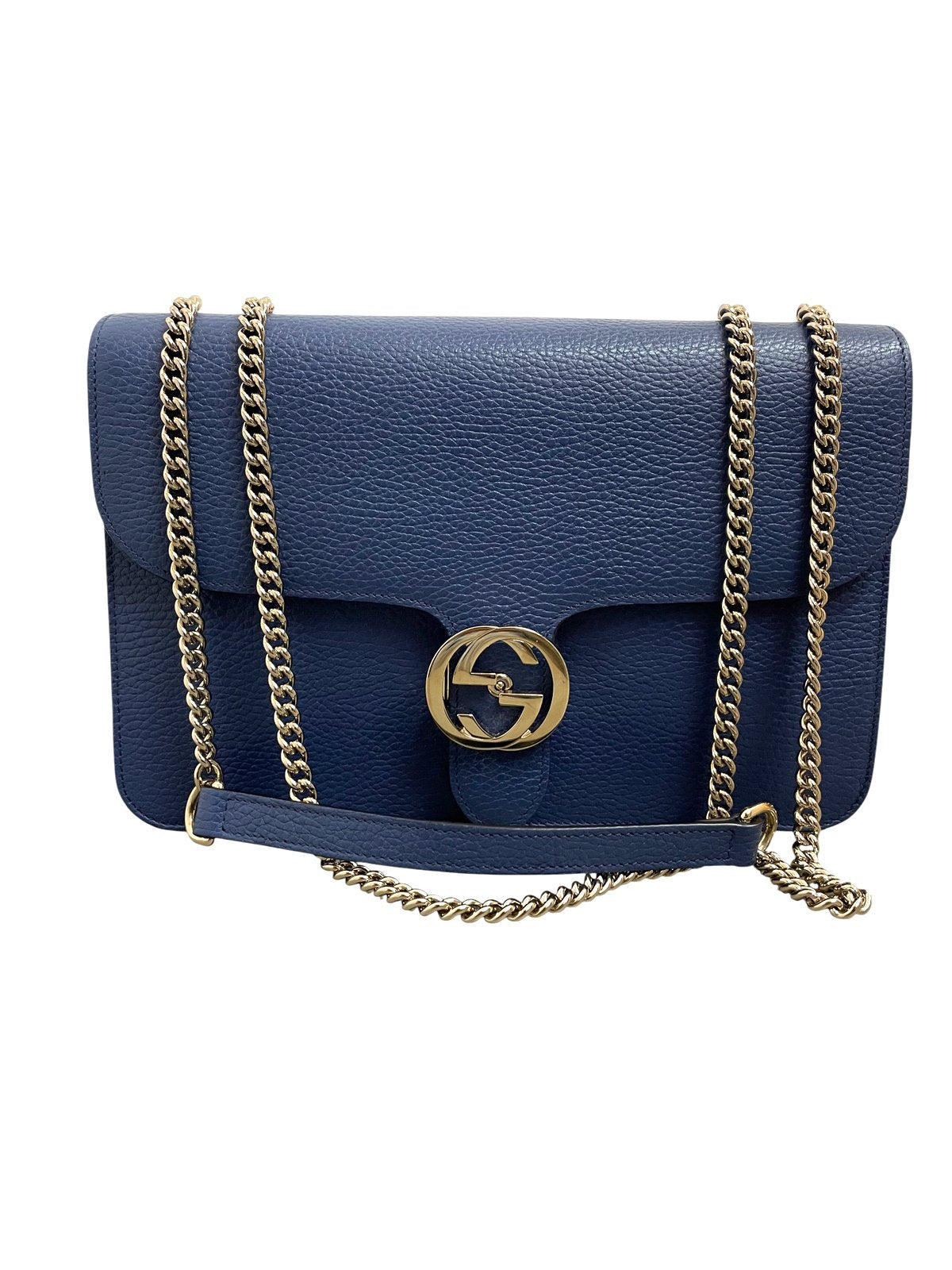 Borsa a tracolla Gucci Interlocking G media in pelle Dollaro blu vista frontale