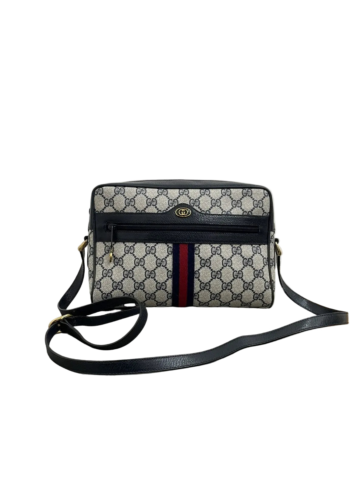 Borsa a tracolla Gucci Vintage Ophidia Camera Bag in tela GG Supreme blu navy vista frontale
