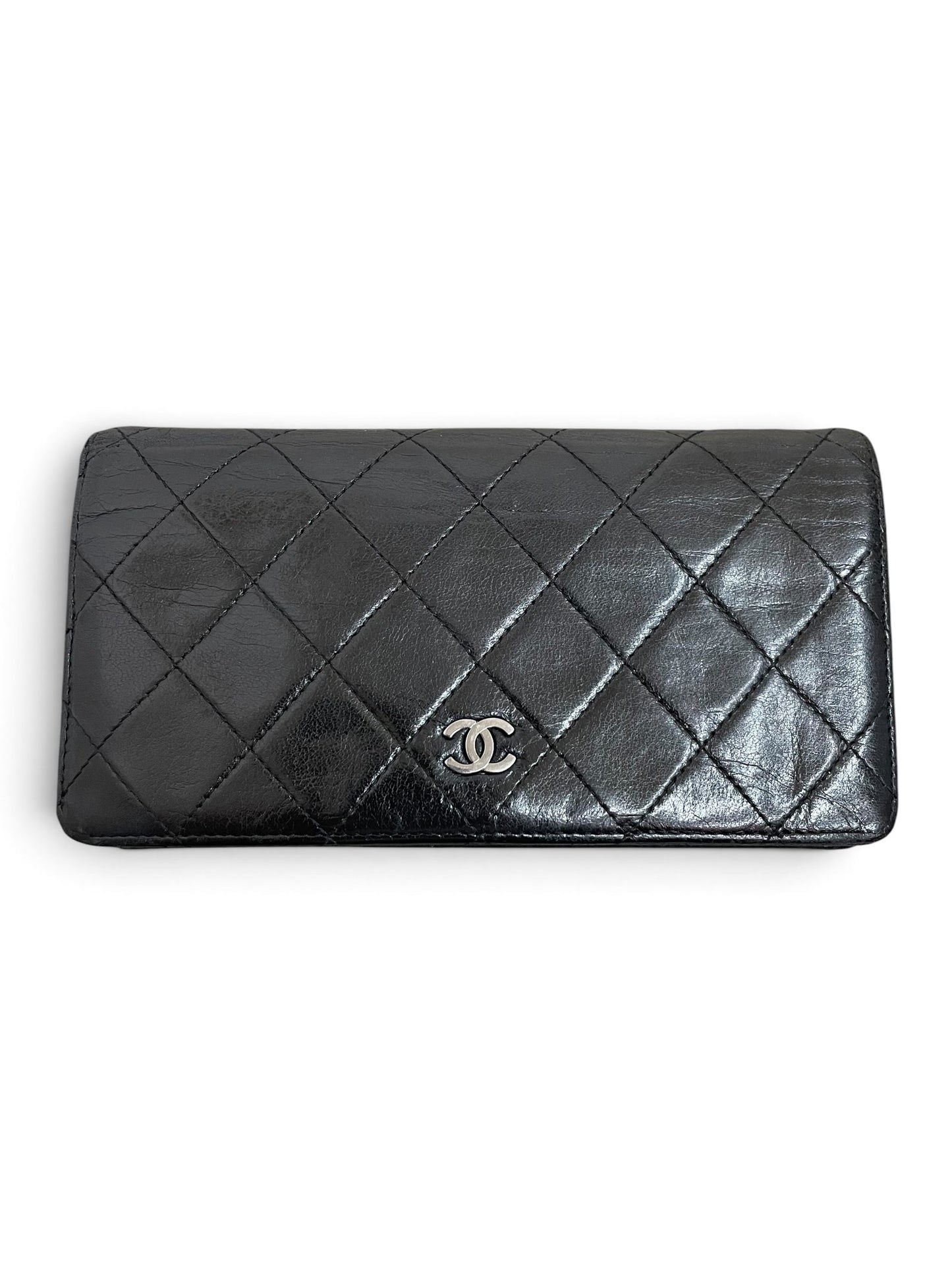 Chanel portafoglio lungo Reissue quilted nero hardware argento fronte