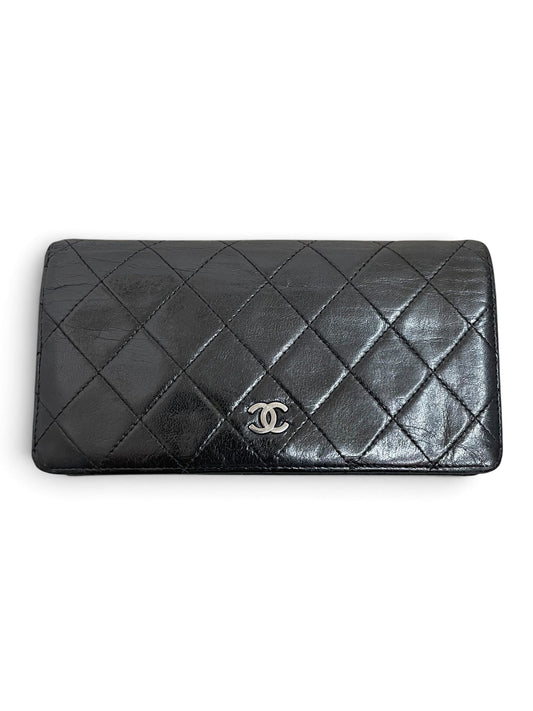 Chanel portafoglio lungo Reissue quilted nero hardware argento fronte