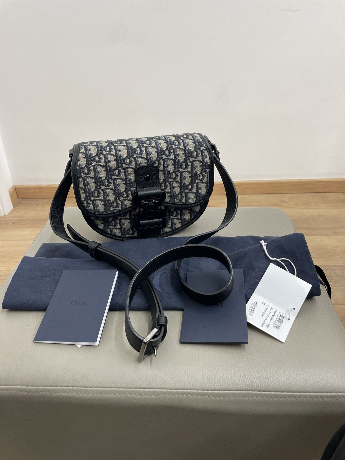 Christian Dior Mini Borsa Gallop in Jacquard Oblique Beige e Nero - AgeVintage