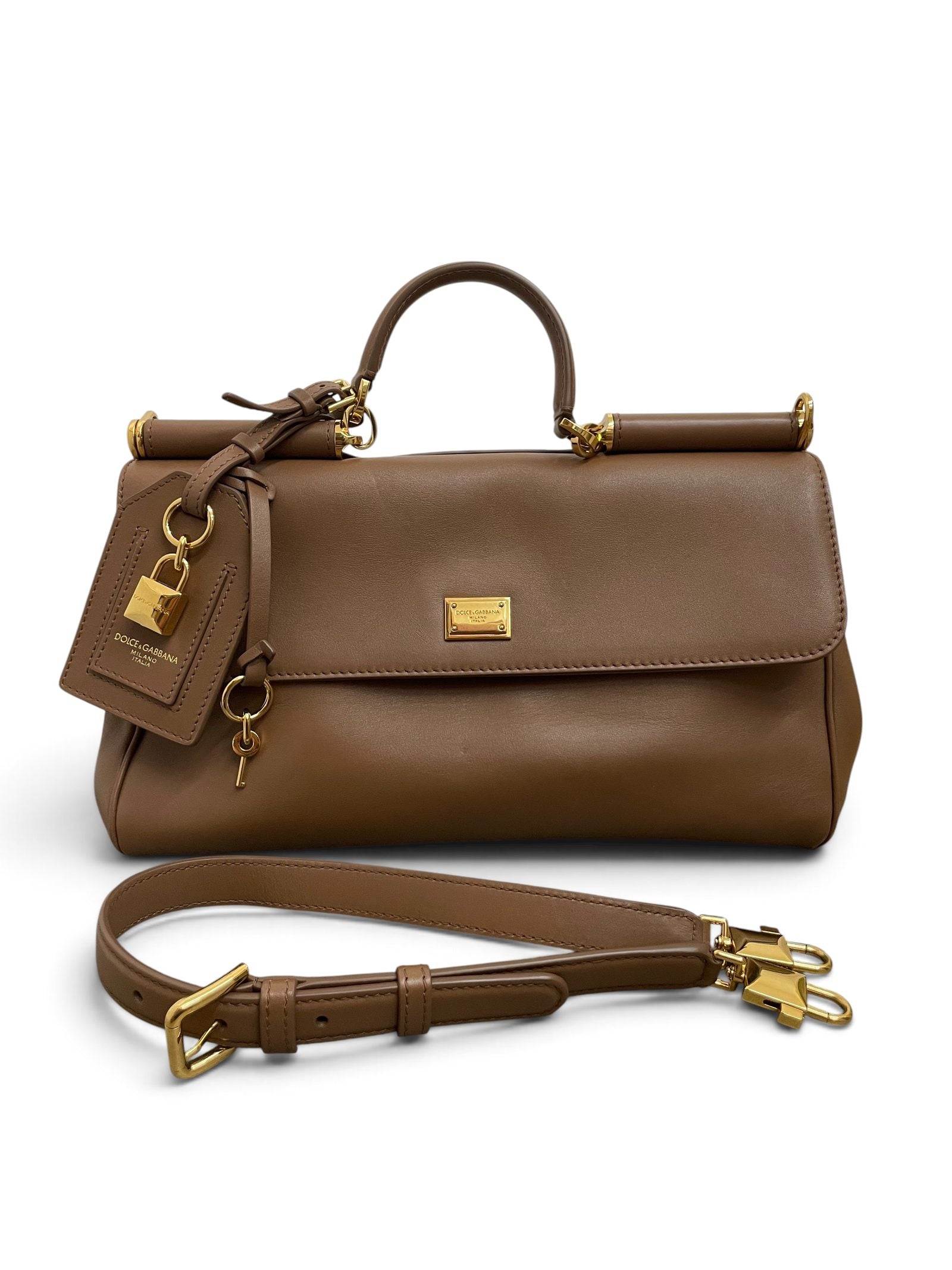 Borsa Dolce Gabbana My Sicily marrone con tracolla e tag dorato