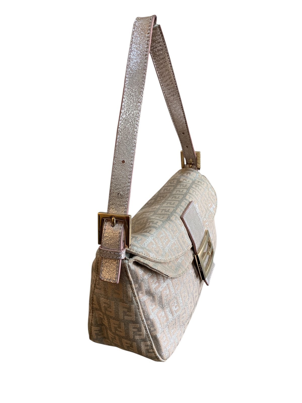 Fendi Baguette in Tela e Pelle Rosa Chiaro Laminata - AgeVintage