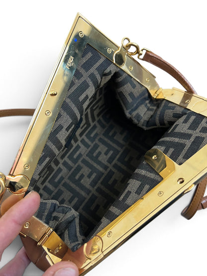 Interno borsa Fendi First Small con fodera FF monogram grigia