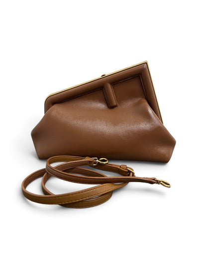 Fendi First Small bag marrone con tracolla in pelle