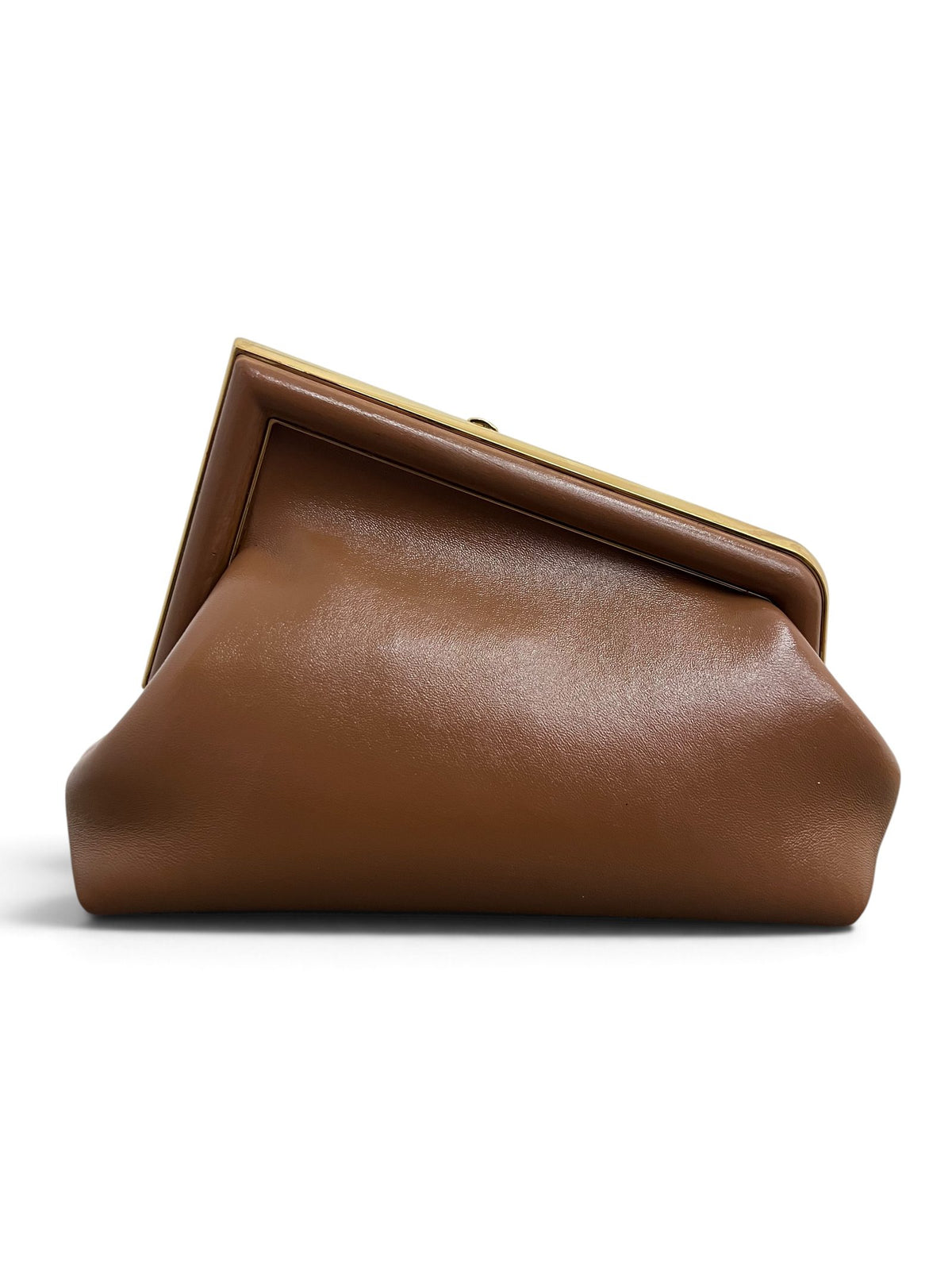 Vista laterale borsa Fendi First Small pelle caramello