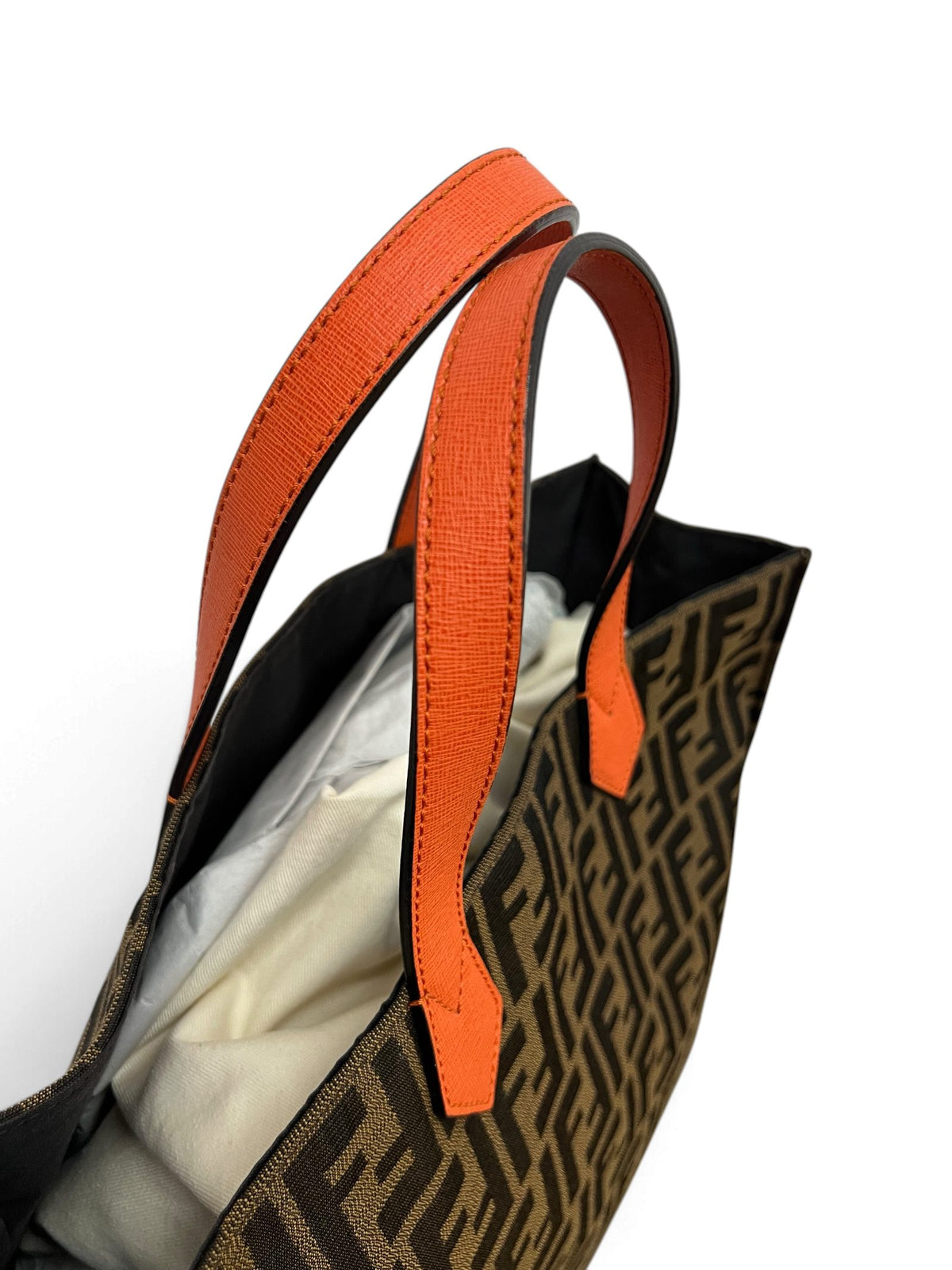 Fendi tote manici pelle arancione e interno borsa
