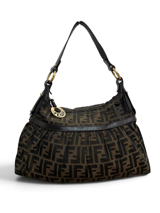 Fendi Zucca Hobo Bag canvas monogram tabacco vista frontale