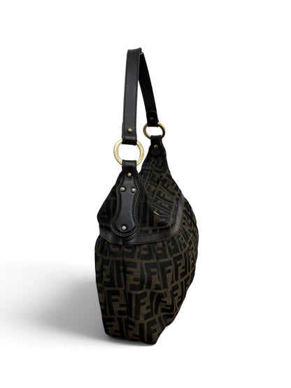 Fendi Zucca Hobo Bag canvas monogram tabacco vista laterale