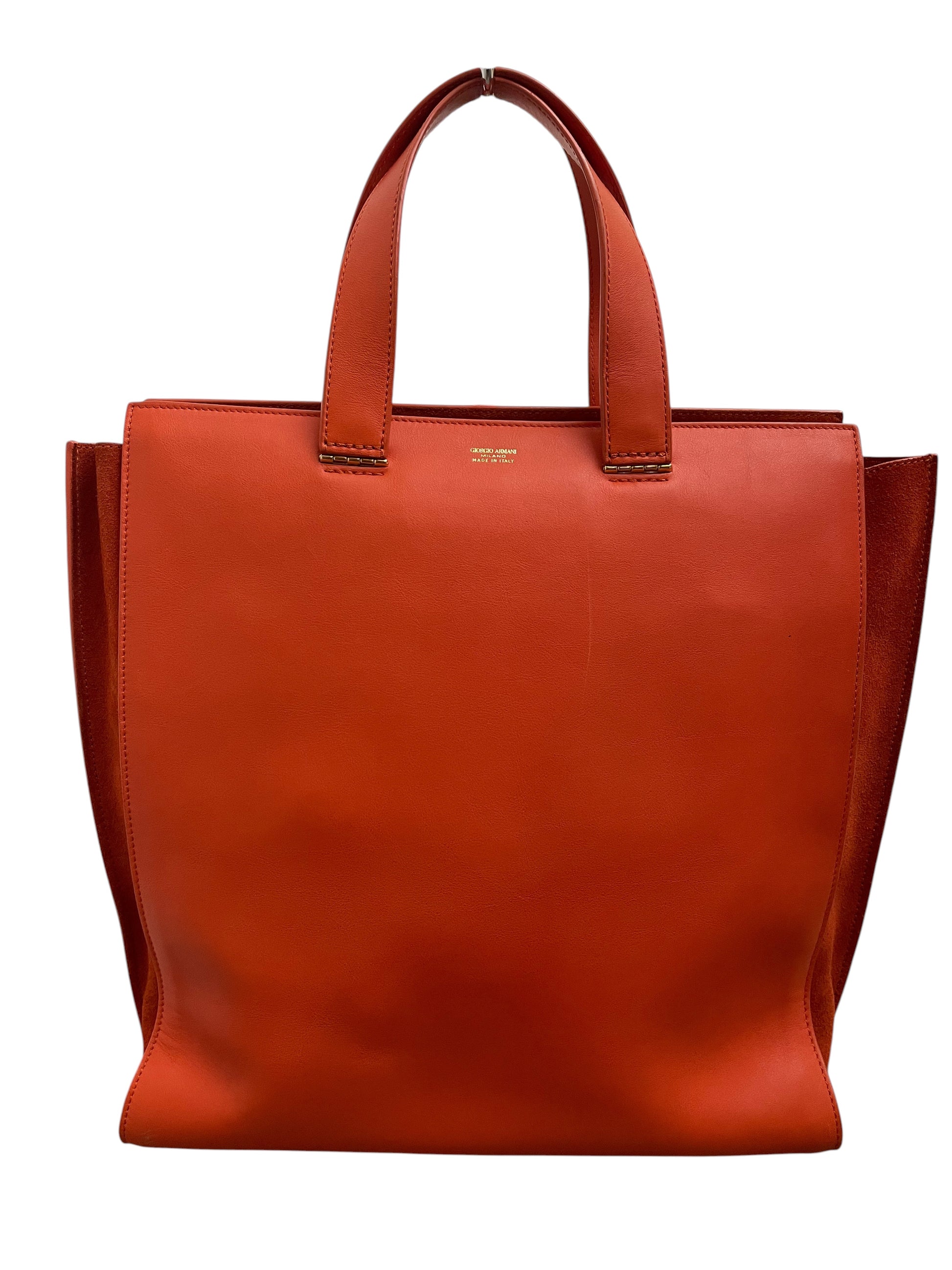 Fronte borsa shopper Giorgio Armani pelle arancio