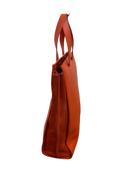 Profilo laterale shopper Giorgio Armani pelle e suede arancio
