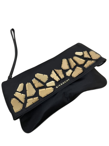 Clutch Givenchy nylon nera specchi dorati vista laterale