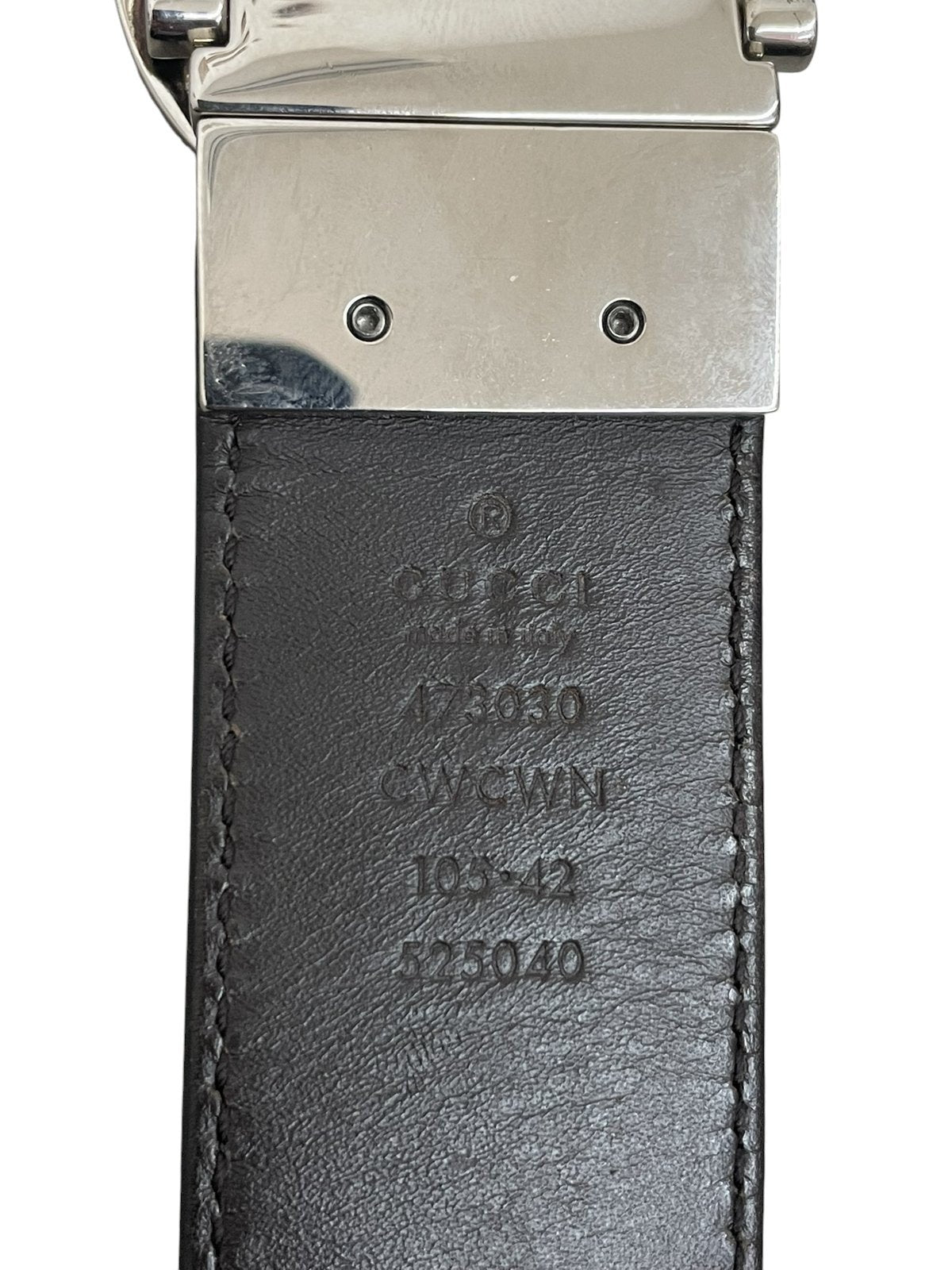 Interno cintura Gucci pelle nera con stampa Gucci made in Italy taglia 105