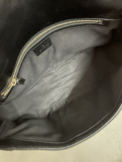 Gucci Horsebit borsa a spalla in tela GG nera e fascia web - AgeVintage