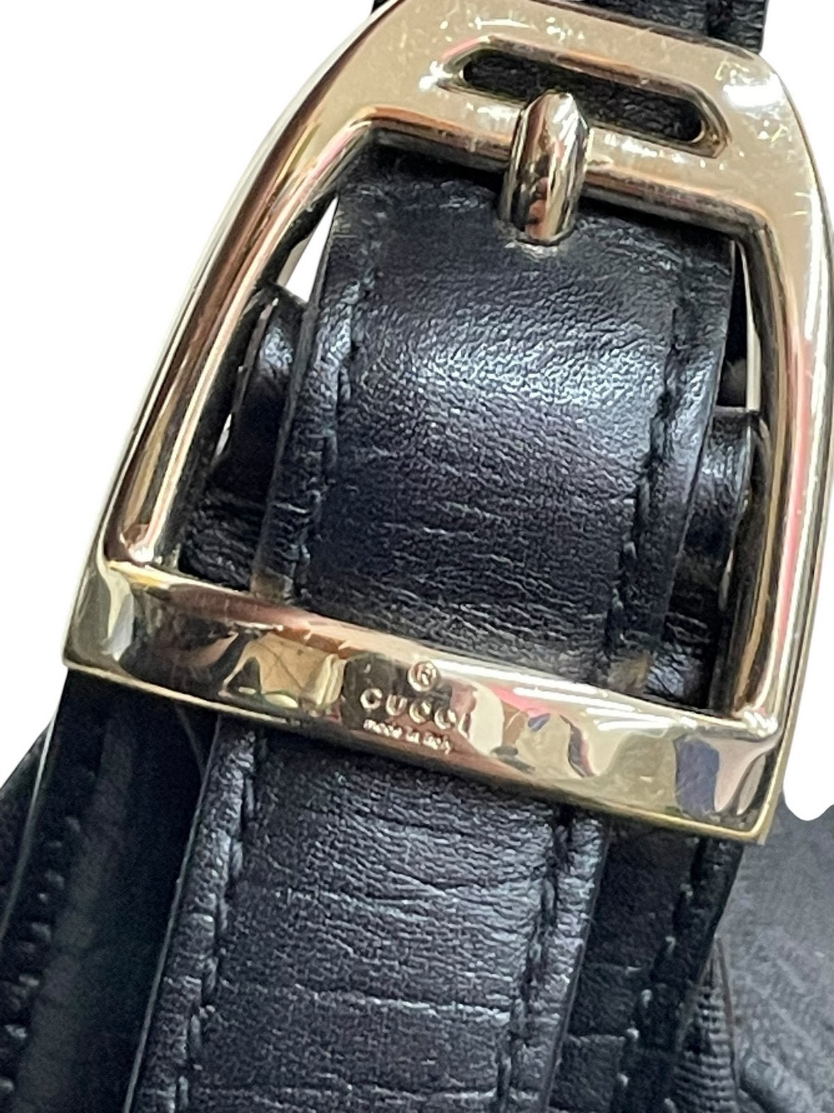 Gucci Horsebit borsa a spalla in tela GG nera e fascia web - AgeVintage