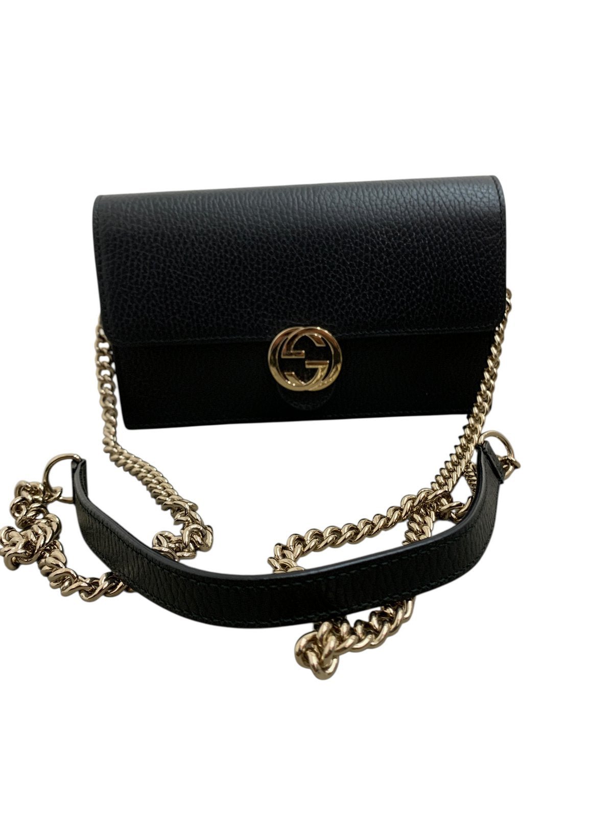 Gucci Interlocking Borsa wallet chain in pelle nera - AgeVintage