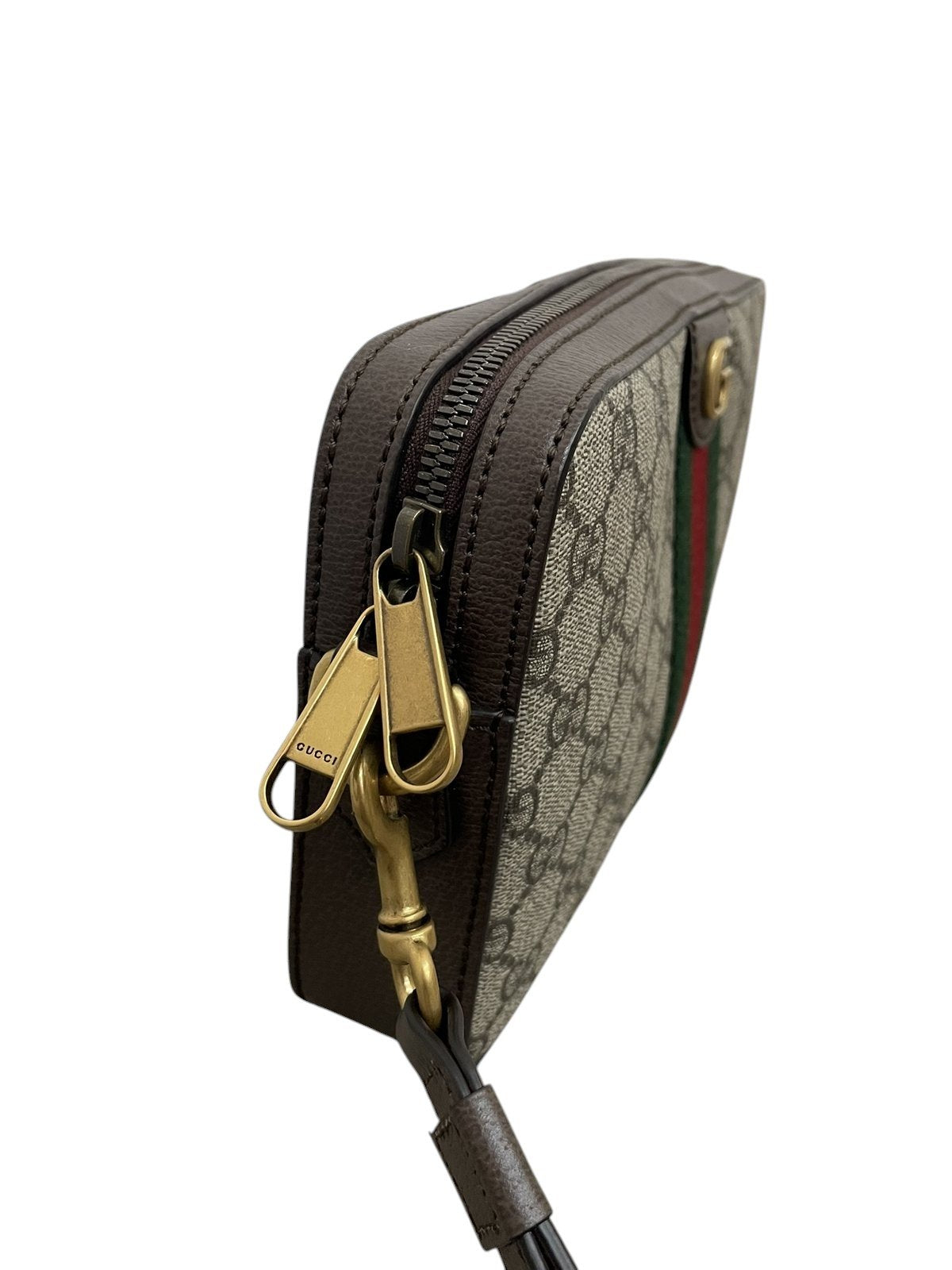 Dettaglio del profilo e della cerniera superiore borsa Gucci Ophidia - agevintage