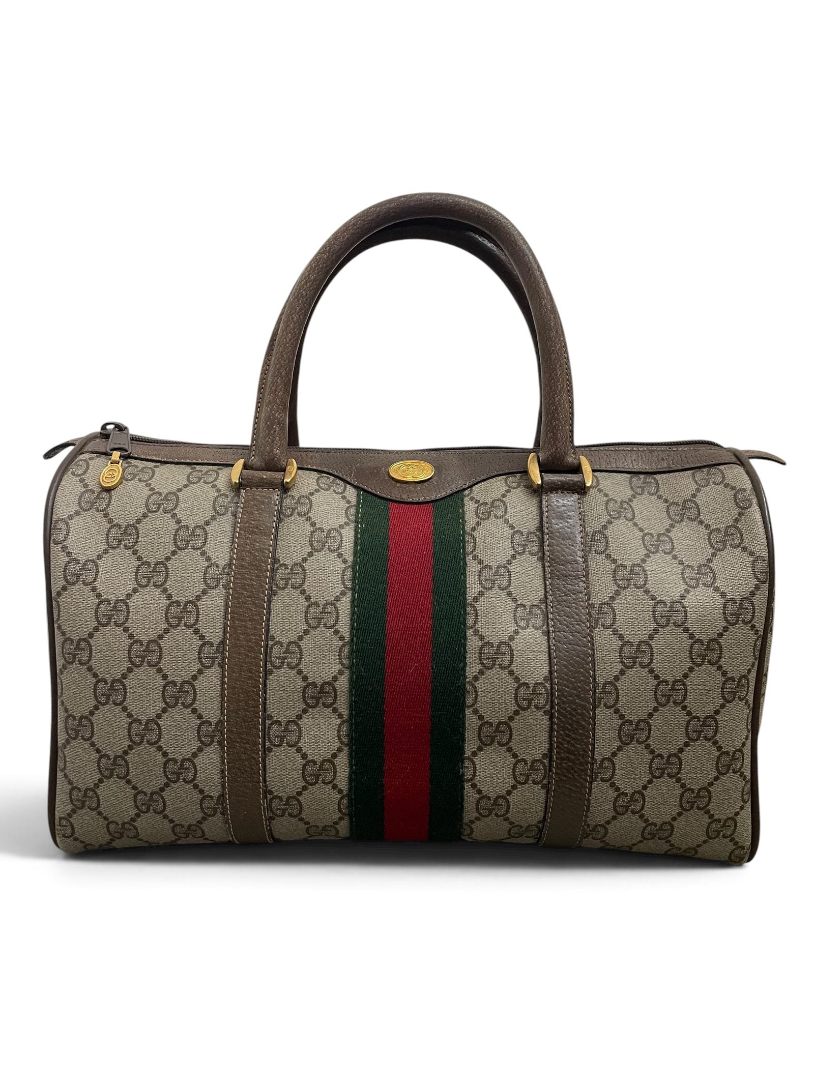 Gucci Ophidia Boston Bag GG Supreme Web Stripe vista frontale