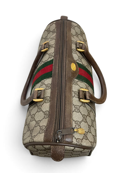 Gucci Ophidia Boston Bag vista dall'alto con zip e Web Stripe