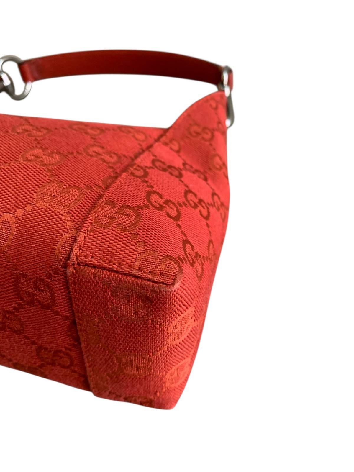 Gucci pochette in tela e pelle colore rosso corallo - AgeVintage