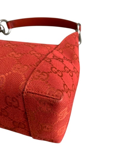 Gucci pochette in tela e pelle colore rosso corallo - AgeVintage