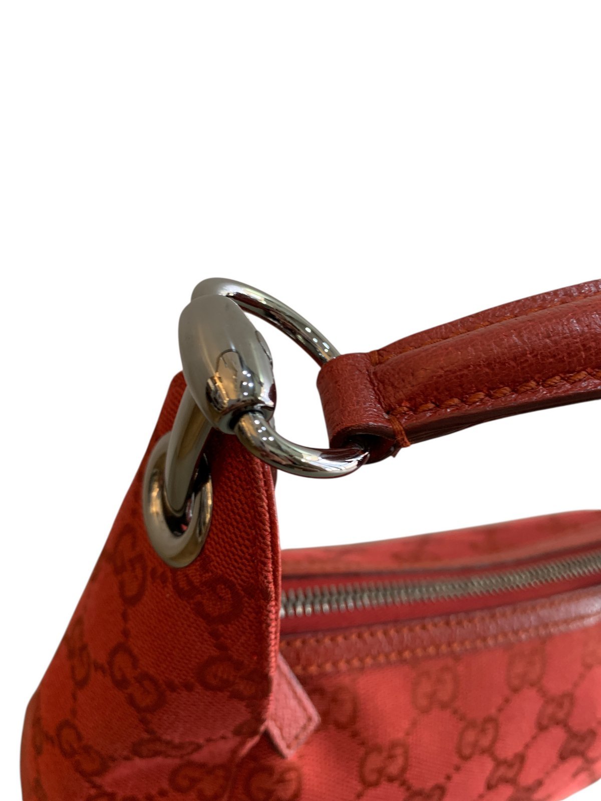 Gucci pochette in tela e pelle colore rosso corallo - AgeVintage