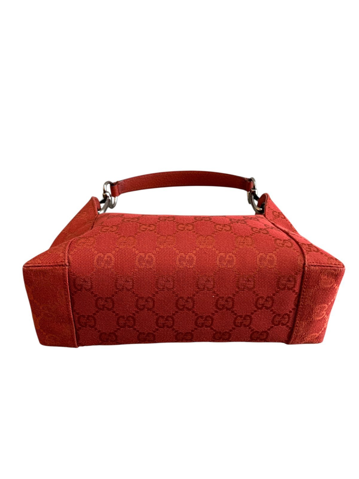 Gucci pochette in tela e pelle colore rosso corallo - AgeVintage