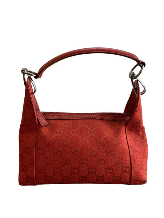 Gucci pochette in tela e pelle colore rosso corallo - AgeVintage