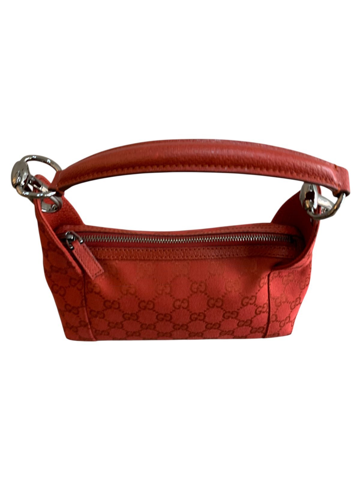 Gucci pochette in tela e pelle colore rosso corallo - AgeVintage