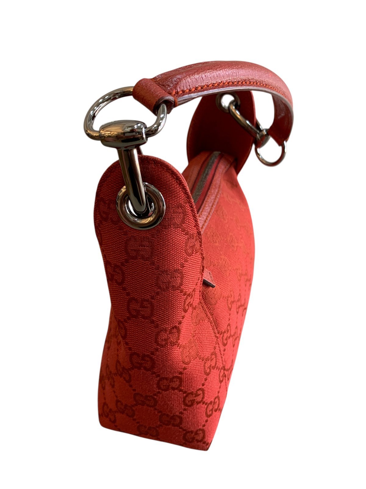 Gucci pochette in tela e pelle colore rosso corallo - AgeVintage