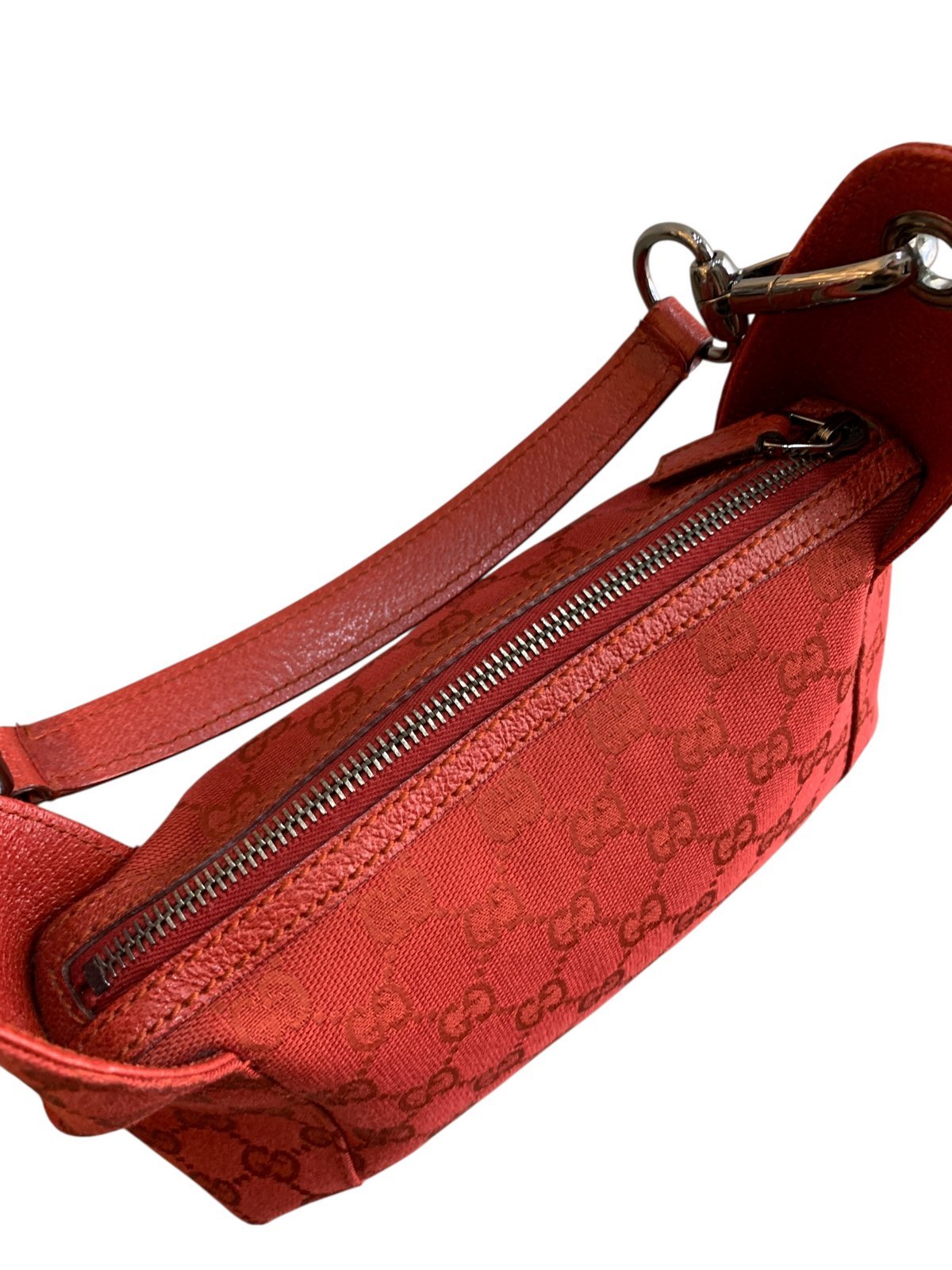 Gucci pochette in tela e pelle colore rosso corallo - AgeVintage